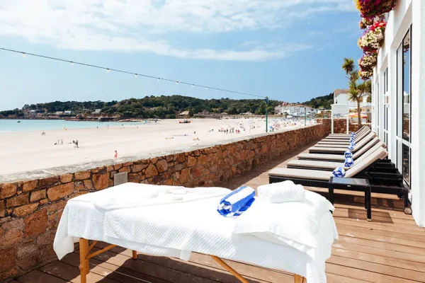 Beach terrace with massage table